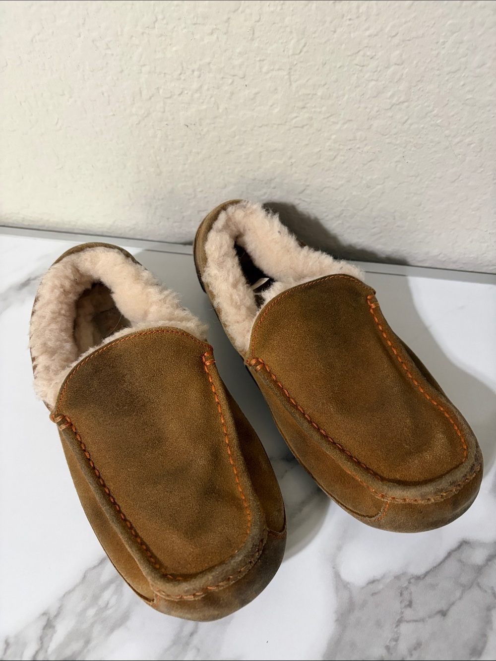 Cozy Brown Suede Shearling Lined Slippers